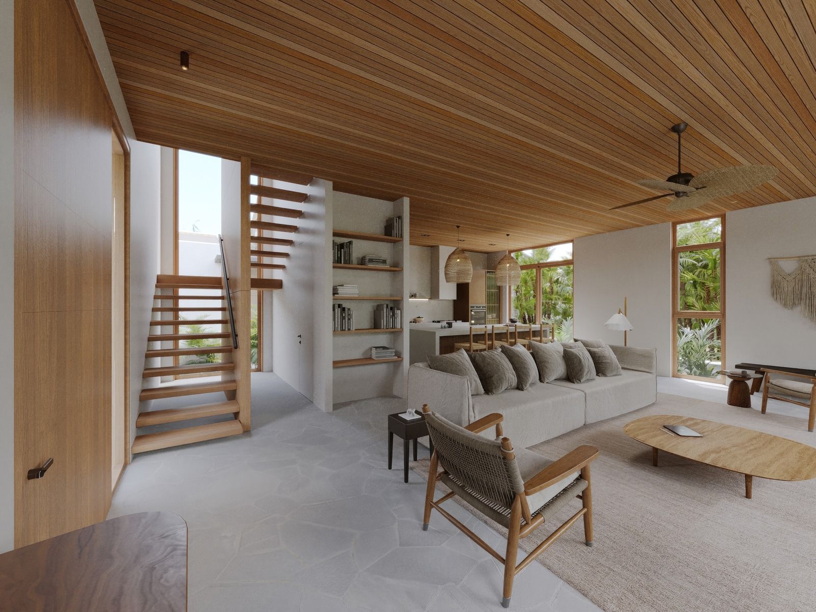 Double-height living room of Villa Azure
