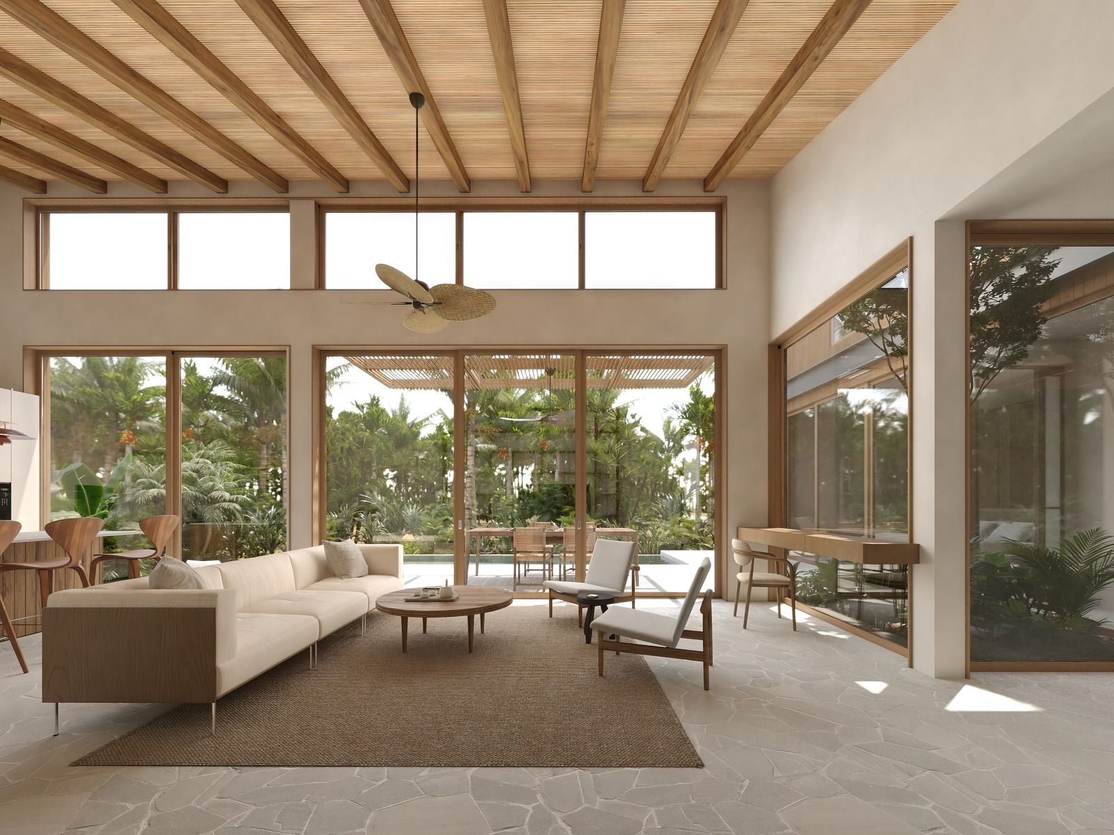 Villa Bay living room opening to the garden